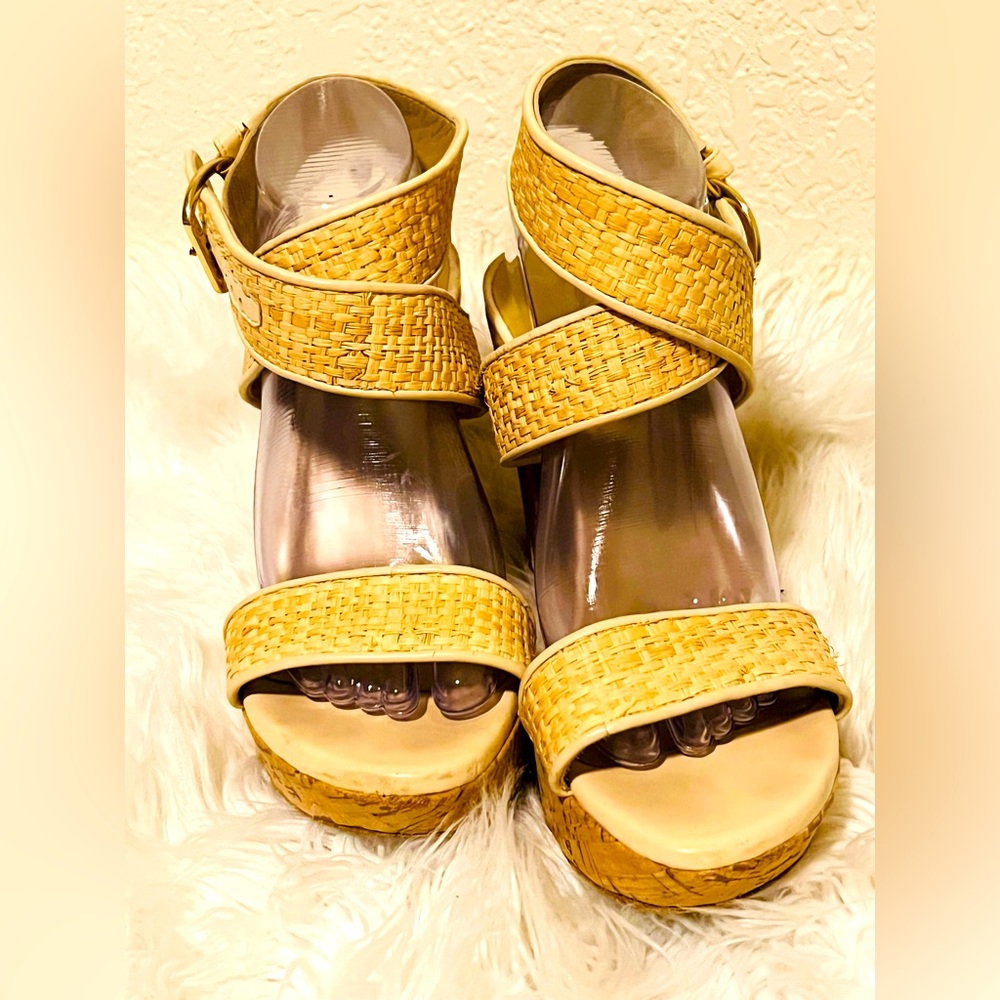 Stuart Weitzman Alex Crochet Ankle Strap Wedge Sandal Espadrille Swamp 10 M